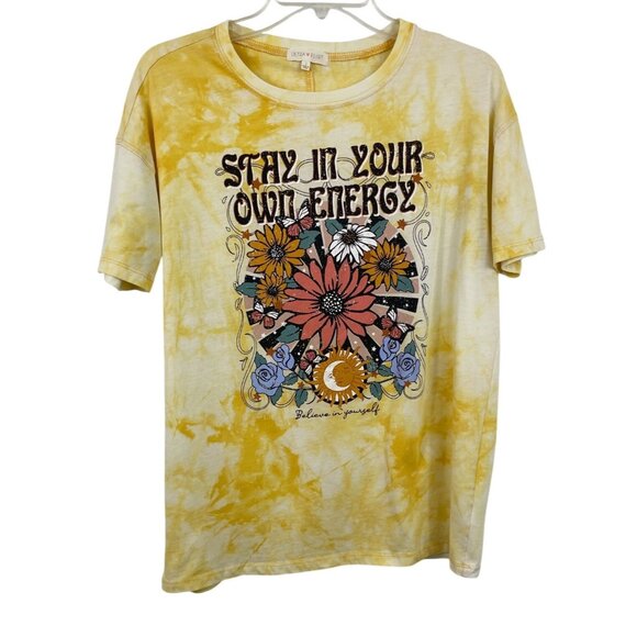 Ultra Flirt Tops - Ultra Flirt Yellow Tie-Dye Graphic Print T-shirt Short Sleeve Womens Size Small